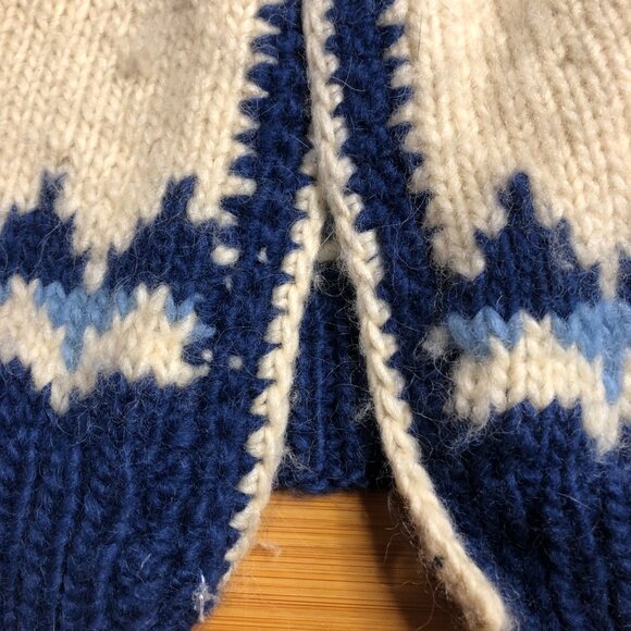 Scandinavian Vintage Wool Woven Winter Sweater Nordic Warm Blue Holiday Cardigan - Picture 6 of 12